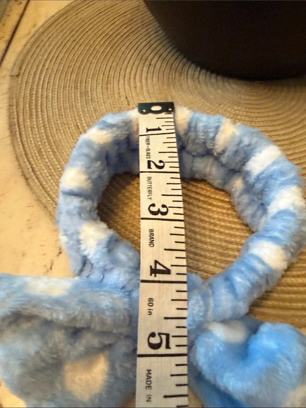 NWOT Plush Soft Light Blue Bow Headband for Kids W/White Clouds Print 4
